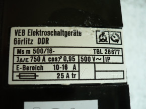 Hauptschalter Motorschutzschalter MS500/16 EAW VEB DDR Hebebühne Säge E 10-16A