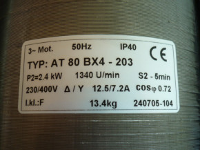 AT80BX-4-203 2,4 Kw Elektromotor Herrmann Riemenscheibe Antrieb Spindel ECO LIFT 2.30 / 2.35